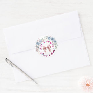 Staubblaue Blumen-Hochzeitssiegel-Aufkleber Runder Aufkleber