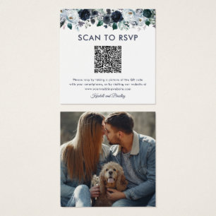 Staubblaue Blumen QR-Code Foto Hochzeit RSVP
