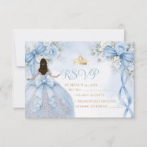 Staubblaue Blumen-Schleifenband-Quinceañera-RSVP-K