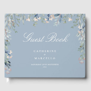 Staubblaue Blumen-Wildblumen-Kaskaden-Hochzeit Gästebuch