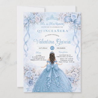 Staubblaue Blumenband-Schleife Quinceañera Geburts Einladung