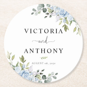 Staubblaue Blumeneukalyptus-Runde Hochzeitsunterse Runder Pappuntersetzer