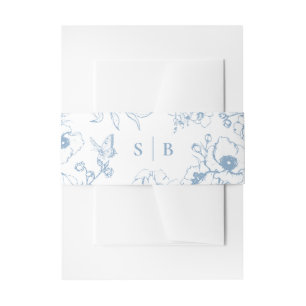 Staubblaue Blumengarten-Monogramm-Hochzeit Einladungsbanderole