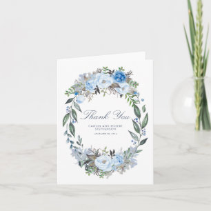 Staubblaue Blumengruß-Karte zur Hochzeit Danke