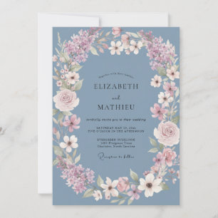 Staubblaue Blumenkrone Hochzeit Einladung