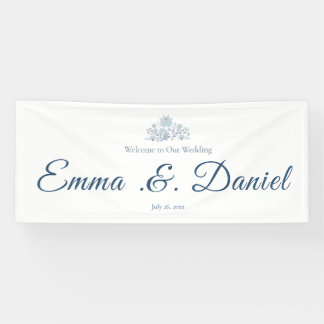 Staubblaue Blumige Hochzeit Willkommensschild Banner