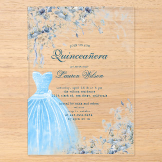 staubblaue Blüte Quinceañera Einladung