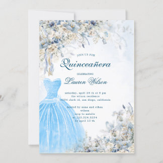 staubblaue Blüte Quinceañera Einladung
