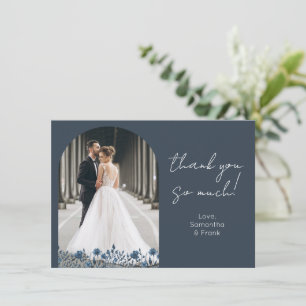 Staubblaue Bogen-Foto-Hochzeit Dankeskarte