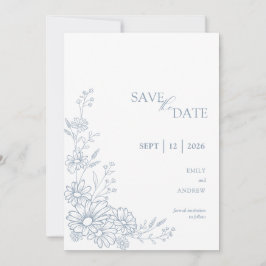 Staubblaue Botanische Daisy-Gartenhochzeit Save The Date