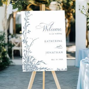 Staubblaue botanische Gartenhochzeit Begrüßung  Poster