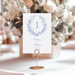 Staubblaue botanische Kranzhochzeit Tischnummer