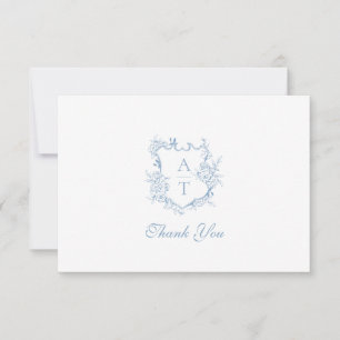 Staubblaue Crest-Monogramm-Hochzeit-Dankeskarten Dankeskarte