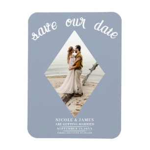 Staubblaue Diamant-Foto-Hochzeit Termin merken Magnet