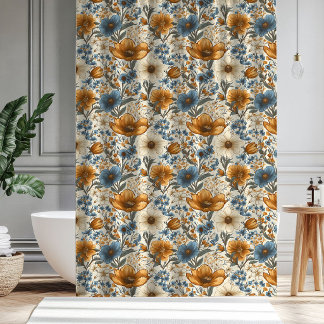 Staubblaue Elfenbein-Blumen Boho-Hochzeitsgeschenk Duschvorhang