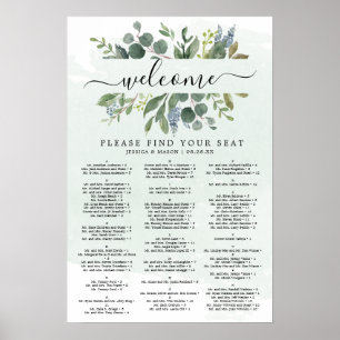Staubblaue Eukalyptus-Hochzeits-Sitzplan-Schilder Poster