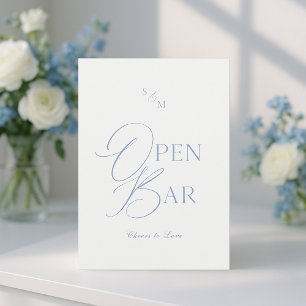 Staubblaue Fine-Art-Open-Bar-Tafel mit Kalligrafie Einladung