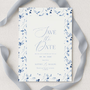 Staubblaue Floral Save-the-Date-Karte Einladung