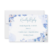 Staubblaue florale Aquarell-Hochzeits-RSVP-Kartens
