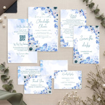 Staubblaue florale Aquarell-Hochzeitseinladung