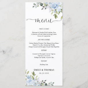 Staubblaue Florale Eukalyptus Hochzeitsmenü Menükarte
