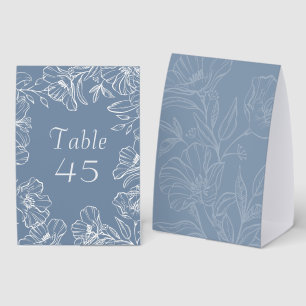Staubblaue Florale Gefaltete Hochzeitstisch-Nummer Tischaufsteller