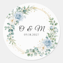 Staubblaue Florale Goldene Runde Hochzeitsetikette