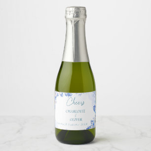 Staubblaue florale Mini-Champagnerflaschen-Etikett