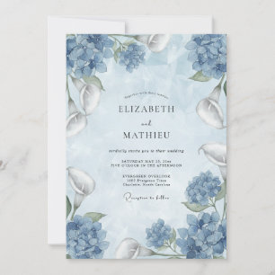 Staubblaue Florale Wasserfarben-Hochzeit Einladung