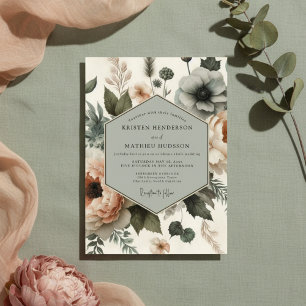Staubblaue florale Whimsy-Hochzeit Einladung