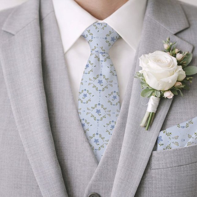 Staubblaue Folk Botanical Hochzeit Krawatte (Von Creator hochgeladen)