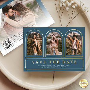 Staubblaue Foto-QR-Code-Hochzeit Termin vormerken Folieneinladung