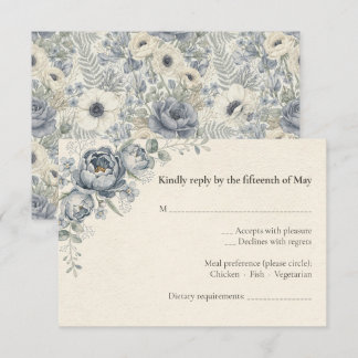 Staubblaue französische florale Hochzeits-RSVP-Kar RSVP Karte
