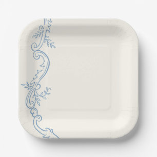 Staubblaue französische Toile-Quadrat-Hochzeitspap Pappteller