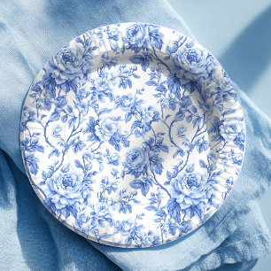 Staubblaue französische Toile-Rosen Blumenpapiere Pappteller