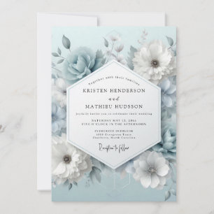Staubblaue gefrostete Flora-Hochzeit Einladung