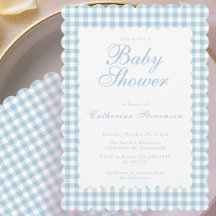 Staubblaue Gingham-Einladung zur Babyparty