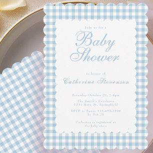 Staubblaue Gingham-Einladung zur Babyparty Einladung