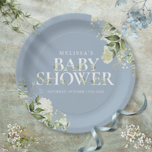Staubblaue Grünpflanzen-Jungen-Baby-Party Pappteller