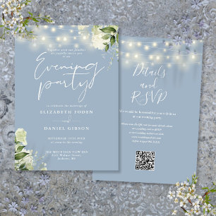 Staubblaue Grünpflanzen-QR-Code-Hochzeitsabendpart Einladung