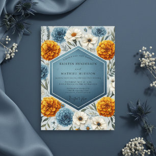 Staubblaue Herbstblüten-Hochzeit Einladung