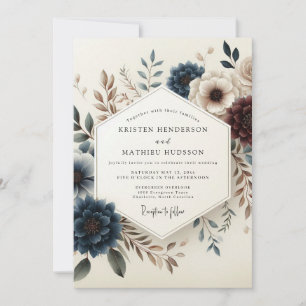 Staubblaue Herbstblüten-Hochzeit Einladung