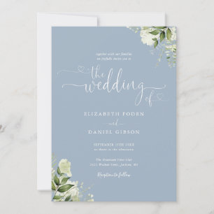 Staubblaue Herz-Schrift-Fotografie-Hochzeit Einladung