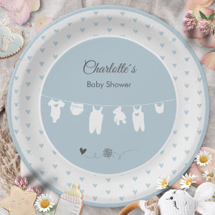 Staubblaue Herzen Boho Baby Boy Shower Pappteller