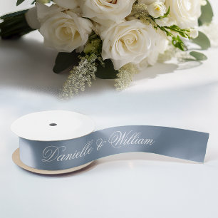 Staubblaue Hochzeit Elegante Schrift Kalligrafie Satinband