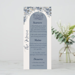 Staubblaue Hochzeit mit Schwan-Illustration Menükarte