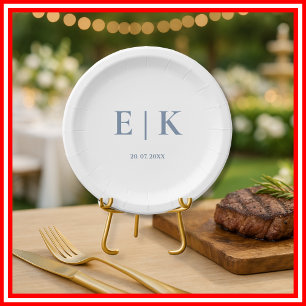 Staubblaue Hochzeit Monogramm Pappteller