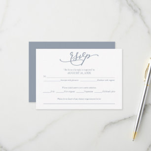Staubblaue Hochzeits-RSVP-Karte mit Essensauswahl RSVP Karte