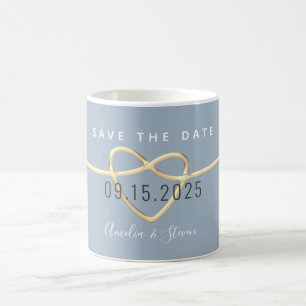 Staubblaue Hochzeits-Save-the-Date-Kaffeetasse Kaffeetasse