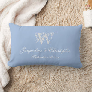 Staubblaue Hochzeitsandenken Monogramm-Schrift Nam Lendenkissen